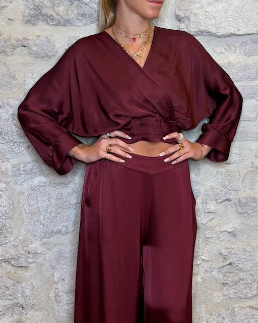 SUSY MIX  blusa in viscosa incrociata manica tre quarti vino Image