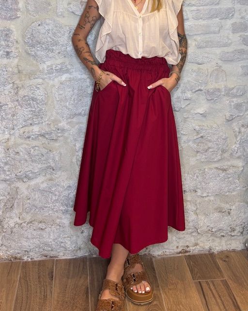 SUSY MIX Gonna midi cotone rosso india Image