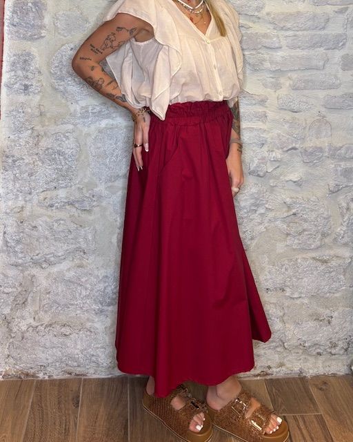 SUSY MIX Gonna midi cotone rosso india Image
