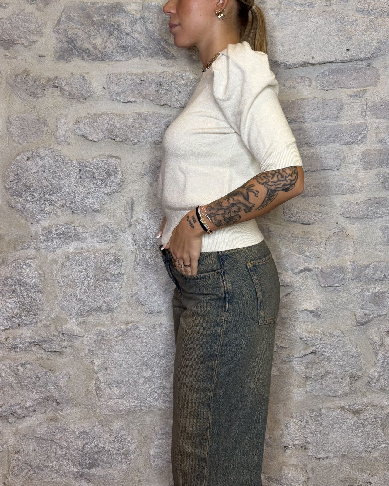 SUSY MIX Maglia con manica a sbuffo crema Image