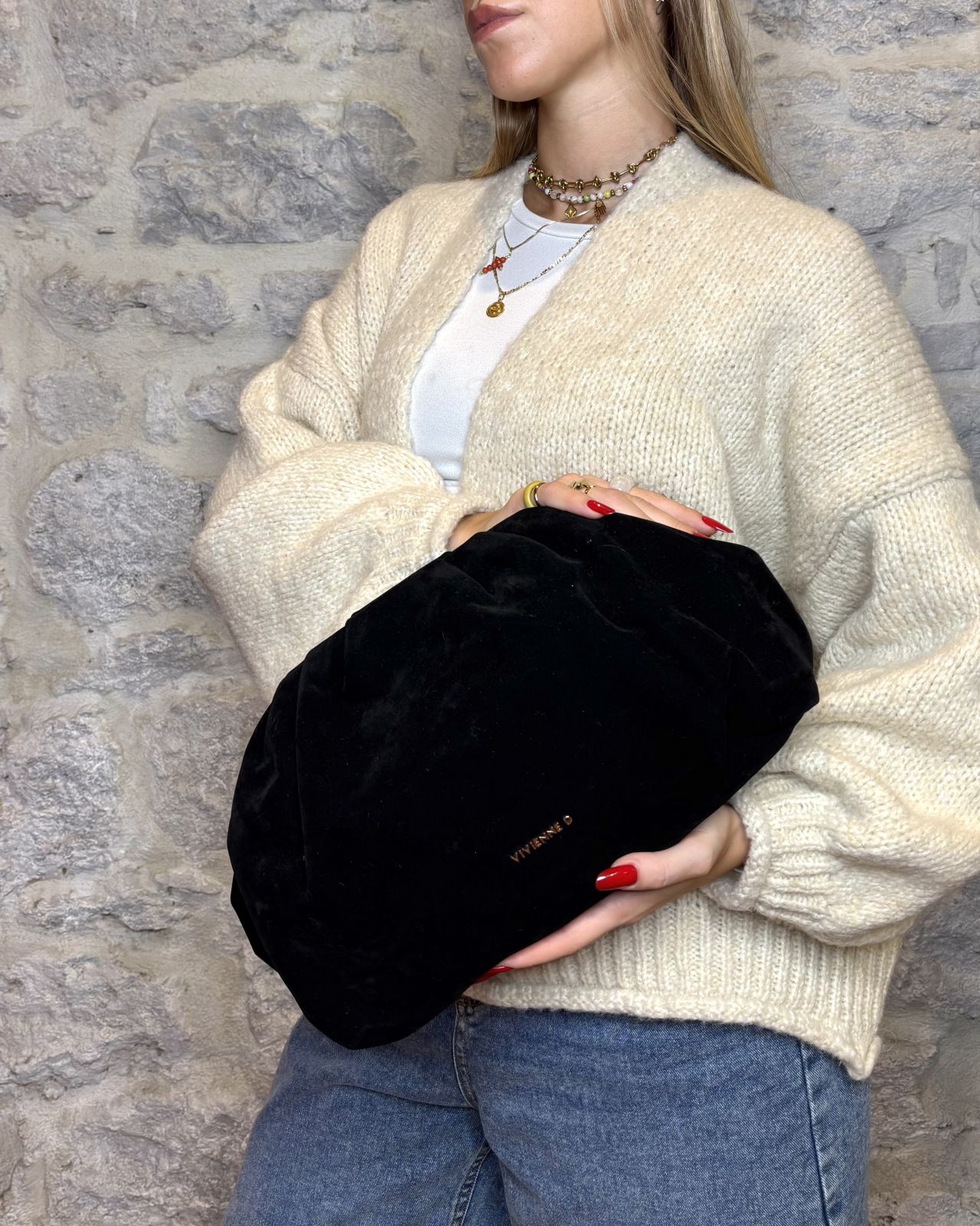 VIVIENNE D maxi pochette scamosciata nero Image