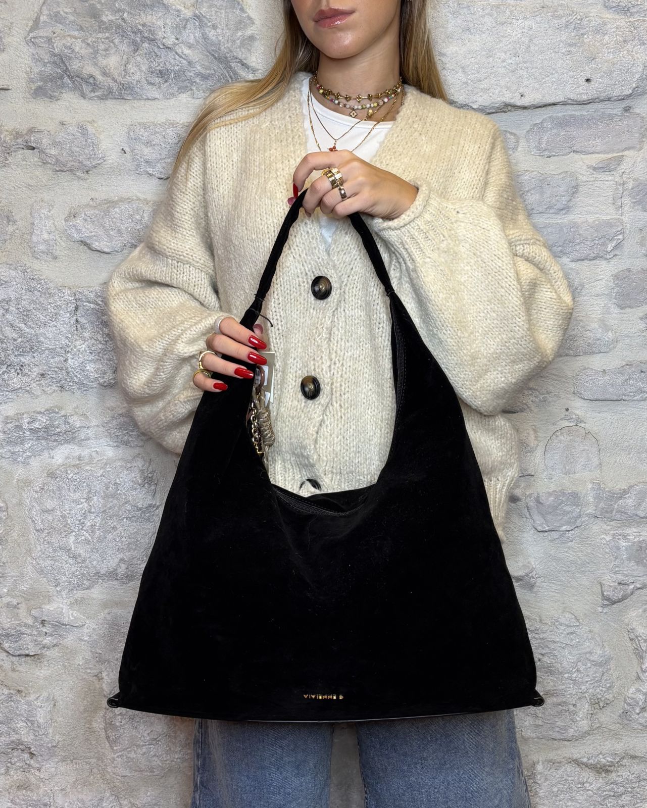 VIVIENNE D shopper scamosciata nera Image
