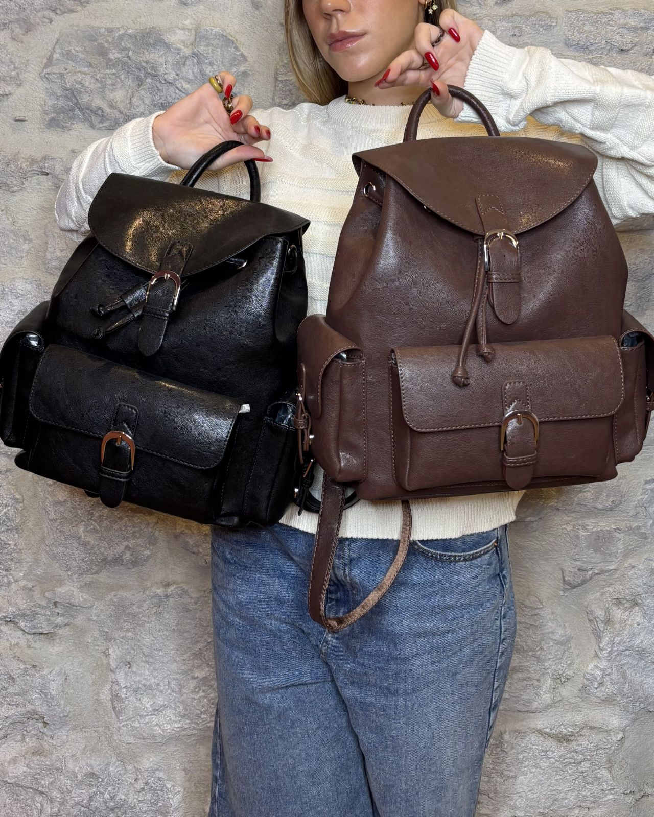 VIVIENE D Zaino vintage in ecopelle marrone Image
